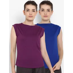 appulse Women Pack of 2 Blue & Purple Solid Round Neck T-shirt-picture-30