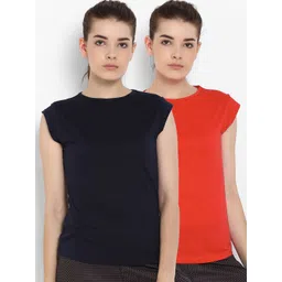 appulse Women Pack of 2 Red & Navy Blue Solid Round Neck T-shirt-picture-25