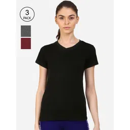 appulse Women Pack Of 3 Black & Charcoal V-Neck Slim Fit Running T-shirt-picture-36
