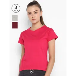 appulse Women Pack of 3 V-Neck Slim Fit Cotton Running T-shirt-picture-34