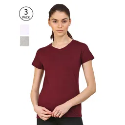 appulse Women Pack of 3 V-Neck Slim Fit Cotton Running T-shirt-picture-13