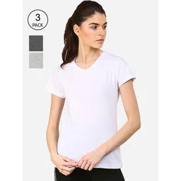 appulse Women Pack Of 3 White & Grey V-Neck Slim Fit Running T-shirt-picture-19