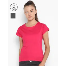 appulse Women Pink & Grey Pack Of 2 Slim Fit Running Cotton T-shirt-picture-25
