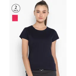 appulse Women Pink & Navy Blue Pack of 2 Slim Fit Cotton Running T-shirt-picture-29