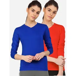 appulse Women Red & Blue V-Neck Slim Fit Running T-shirt Pack Of 2-picture-37