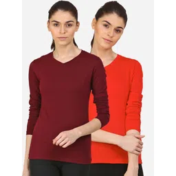 appulse Women Red & Maroon 2 V-Neck Slim Fit Running T-shirt Pack Of 2-picture-36