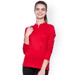 appulse Women Red Solid Mandarin Collar T-shirt-picture-19