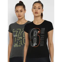 appulse Women Set Of 2 Olive Green & Black Typography Printed Slim Fit Running T-shirt-picture-24