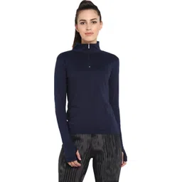 ap'pulse Women Solid High Neck Pure Cotton Dark Blue T-Shirt-picture-13