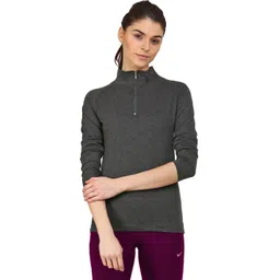 ap'pulse Women Solid High Neck Pure Cotton Grey T-Shirt-picture-26