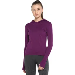 ap'pulse Women Solid Hooded Neck Pure Cotton Purple T-Shirt-picture-14