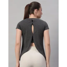 ap'pulse Women Solid Round Neck Pure Cotton Grey T-Shirt-picture-10