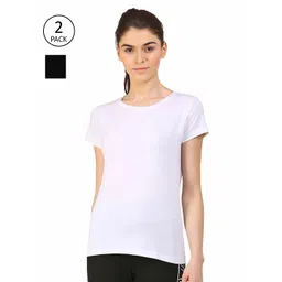 appulse Women White & Black Pack Of 2 Slim Fit Running Cotton T-shirt-picture-23