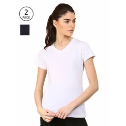 appulse Women White & Black Pack Of 2 V-Neck Slim Fit Running Cotton T-shirt-picture-34