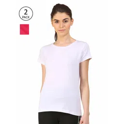 appulse Women White & Fuchsia Set Of 2 Slim Fit Running T-shirt-picture-16