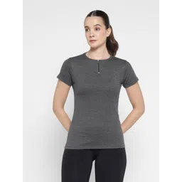 ap'pulse Women Solid Round Neck Pure Cotton Grey T-Shirt image 1