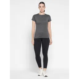 ap'pulse Women Solid Round Neck Pure Cotton Grey T-Shirt image 2