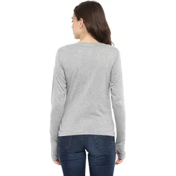 ap'pulse Women Solid Round Neck Pure Cotton Grey T-Shirt image 4