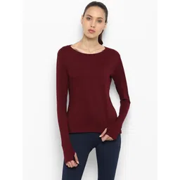 ap'pulse Women Solid Round Neck Pure Cotton Maroon T-Shirt image 1