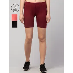 Apraa & Parma Women Maroon & Black  Slim Fit Pack Of 3 Cycling Sports Shorts-picture-37