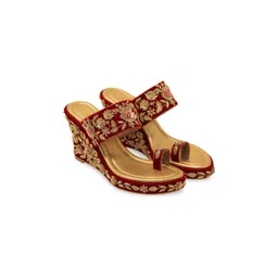Aprajita Toor Embellished Velvet Ethnic Wedge Sandals-picture-13