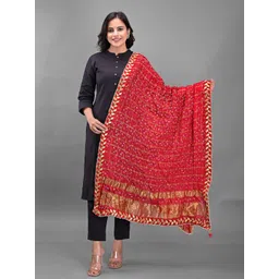 Apratim Red & Gold-Toned Dyed Art Silk Bandhani Dupatta with Gotta Patti-picture-13