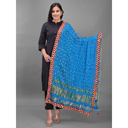 Apratim Turquoise Blue & Red Dyed Art Silk Bandhani Dupatta with Gotta Patti-picture-41