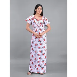 Apratim White Printed Maxi Pure Cotton Nightdress-picture-15