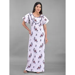 Apratim White Printed Maxi Pure Cotton Nightdress-picture-33