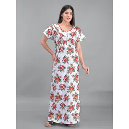 Apratim White Printed Maxi Pure Cotton Nightdress-picture-12