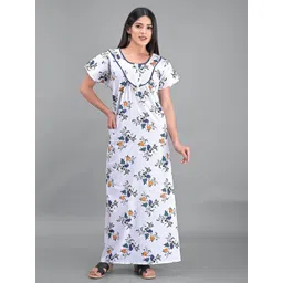 Apratim White Printed Maxi Pure Cotton Nightdress-picture-38