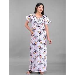 Apratim White Printed Maxi Pure Cotton Nightdress-picture-18