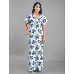 Apratim White Printed Maxi Pure Cotton Nightdress-picture-21