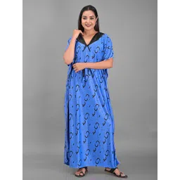 Apratim Women Blue Printed Maxi Nightdress-picture-17