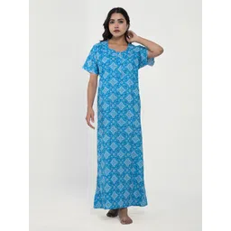 Apratim Women Printed Pure Cotton Maxi Nightdress image 1