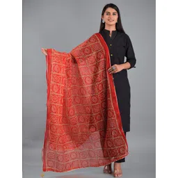Apratim Women Red & White Printed Bandhani Dupatta-picture-25