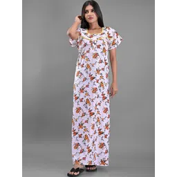 Apratim Women White Printed Maxi Nightdress-picture-21