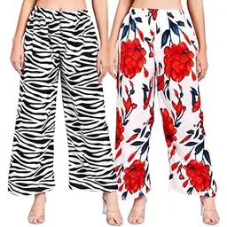 aprawo Wide Leg Palazzo Pants for Women | Relaxed All Over Printed Trousers | Women's Designer Printed Palazzo | Women's Loose Ankle Length Palazzo | Trendy Modern Fancy Stylish Relaxed Palazzo Combo of 2-picture-30