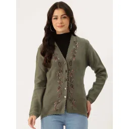 Apsley Olive Regular Fit Embroidered Cardigan-picture-34
