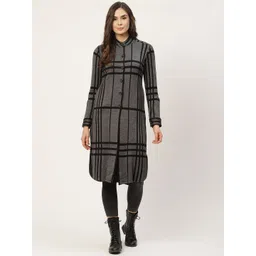 APSLEY Women Charcoal & Black Checked Longline Cardigan-picture-29