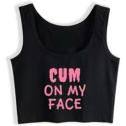 apsra trader Womens Cum On My Face Kinky Oral Sex Sleeveless Crop Top Black-picture-40