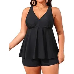 aqua eve Women's Plus Size Tankini Ruched Flowy Two Pieces V Neck Cross Back Swimsuit-picture-45