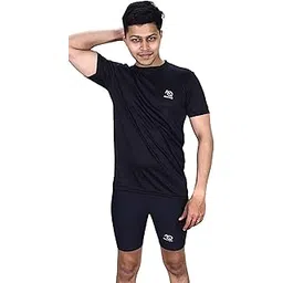 aqua holic Spandex Men's Regular Fit Tights with Half Sleeves Tshirt | Adjustable, Breathable,Quick Drying Set for Swimming, WaterParks, Surfing & Other Sports - Black-picture-55