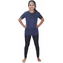 aqua holic Spandex Regular Fit Compression Long Tights/Swim Leggings with Half Sleeves Tshirt | Adjustable, Quick Drying Leggings for Swimming, WaterParks, Surfing & Other Sports -Navy Blue (Small)-picture-24