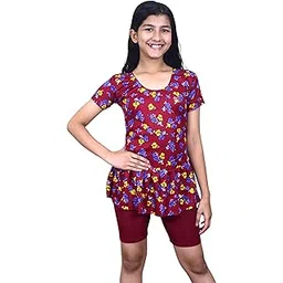 aqua holic Spandex Regular Fit Printed Half Sleeves Swim Suit for Girls | Swimming Suit | Adjustable, Breathable, Quick Drying Swim Suit for Swimming, Yoga, Gym Waterpark-picture-44