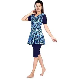 aquado Poly Jersy - Printed Swimming Costume for Women Frock Style [Half Sleeves - Half Length - Without Pads]-picture-40