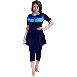 aquado Womens one -Piece Swimwear, Half Sleeves,capricut, Swimming Costume, Two Way Stretchable Polyester Fabric, U.V.Protection.-picture-49