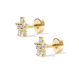 AQUASTREET 14K Gold Plated Anti-Tarnish Floral Zircon Flat Back Stud Earrings-picture-37