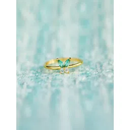 AQUASTREET 18K Gold Plated Waterproof Anti-Tarnish Green Zircon Butterfly Midi Ring-picture-18