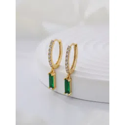 AQUASTREET 18K Gold Plated Waterproof, Anti-Tarnish Green Zircon Drop Huggie Earrings-picture-24